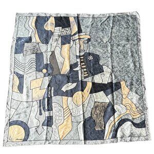 Vintage Silk Large Scarf with Abstract Print